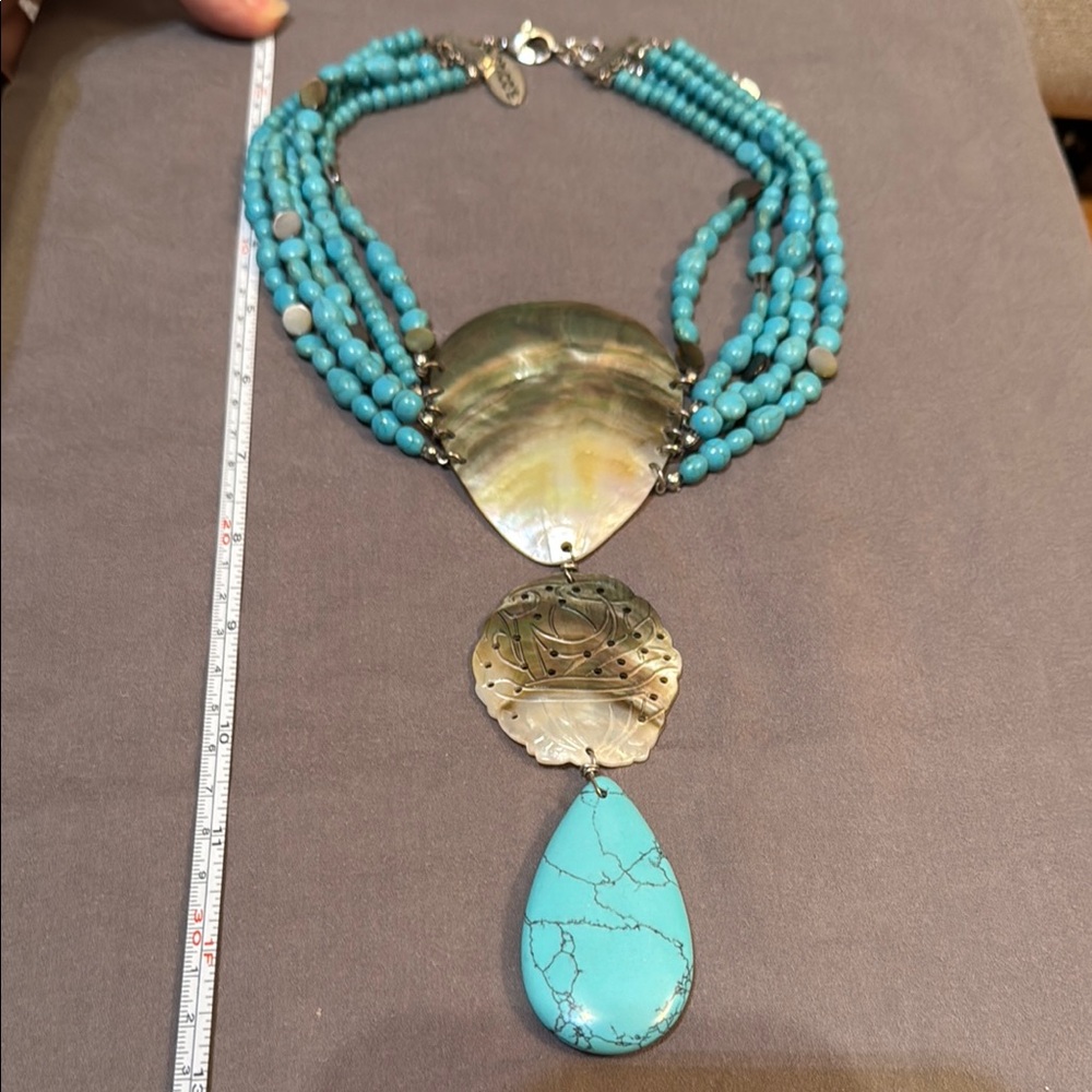 Turquoise and Gold Shell Necklace